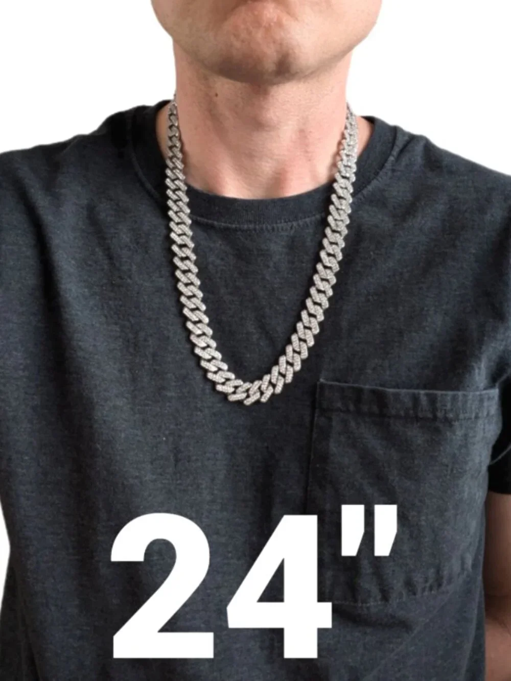 Silver Iced-Out Tilted Cuban Gem Link Chain Necklace (24-inches) - Picture 3 of 6